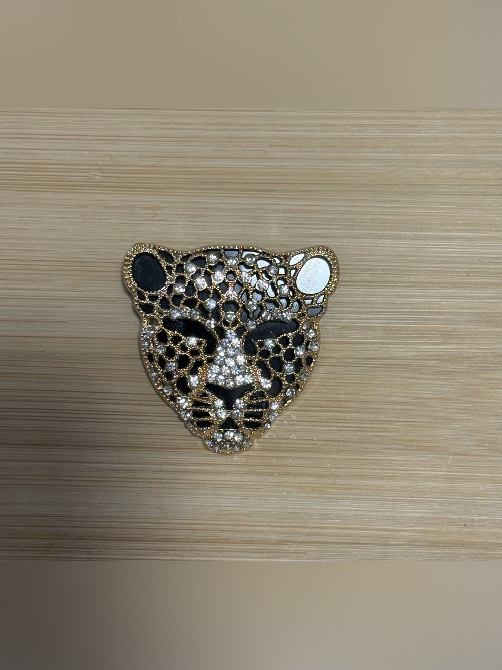 Gold and Black with Rhinestones Leopard Brooch